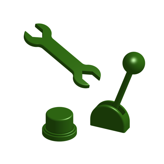 Image of tools and a button.